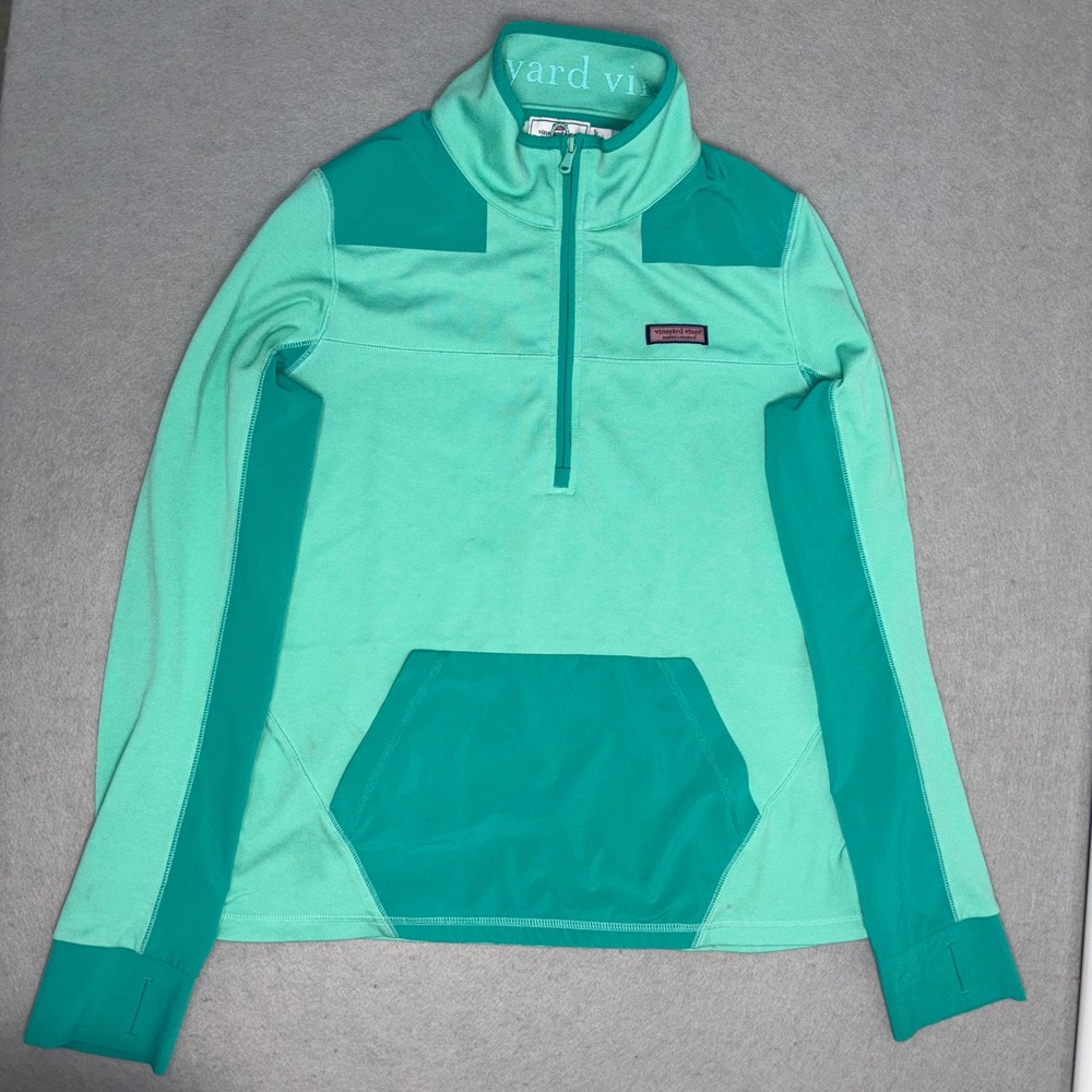 Vineyard Vines Performance Sweatshirt Womens Large Green 1/4 Zip Pullover 2K1305